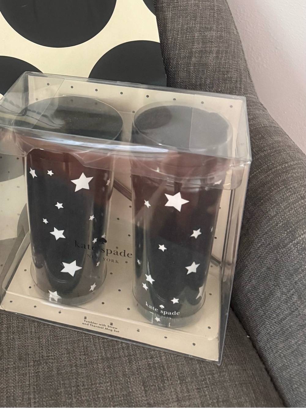 kate spade Kids Star Print Tumbler Set - Brown with White Stars